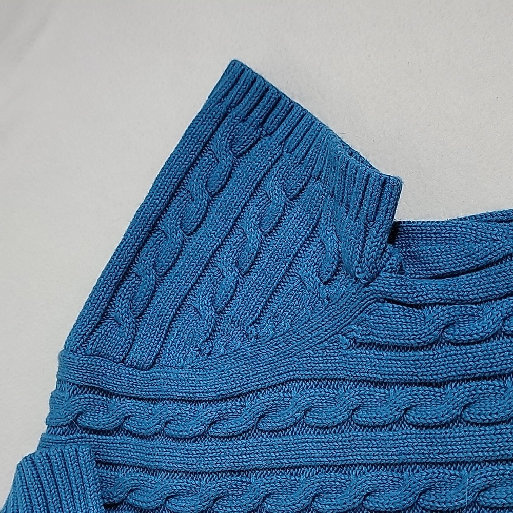 L.L. Bean Women's Blue Short Sleeve Cable Knit Cardigan Sweater, S - Picture 4 of 7